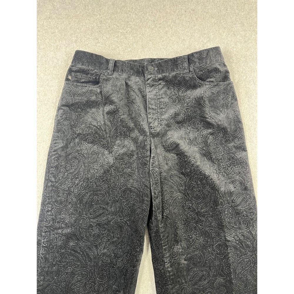 Lauren Ralph Lauren Pants Womens 14 Black Embossed Velvet Texture Paisley Print - Picture 6 of 11